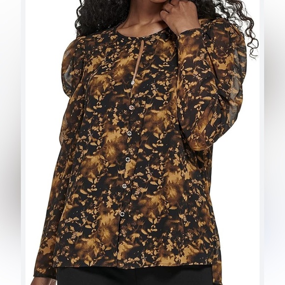 Calvin Klein Women's Black and Brown Floral Neutral Top Size XL Like New! - Picture 1 of 11